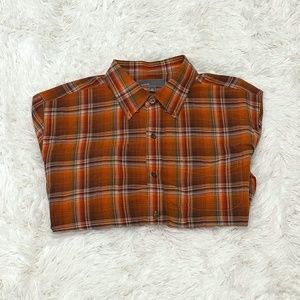 VINCE Orange Brown Plaid Button Down Size L